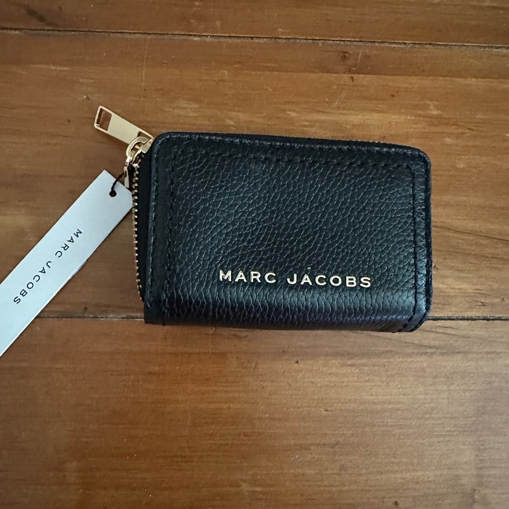 Marc Jacobs Black Leather Card Holder with Gold Accents